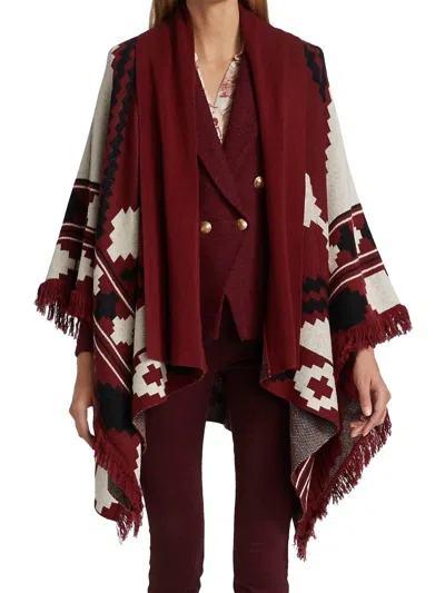 L Agence Austin Jacquard Cape In Dark Red Ivory Black