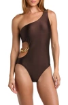 L AGENCE AVA CUTOUT CHAIN ONE-SHOULDER UNDERWIRE ONE-PIECE SWIMSUIT