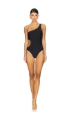 L Agence Ava Cutout Chain One-shoulder One-piece Swimsuit In Black