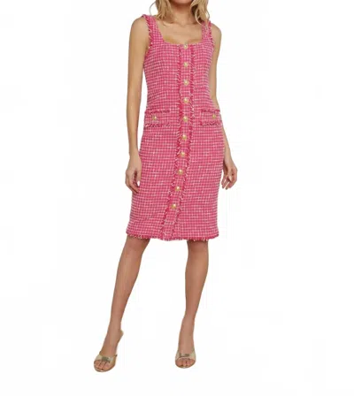 L Agence Aya Tweed Midi Dress In Pink/ivory In Multi