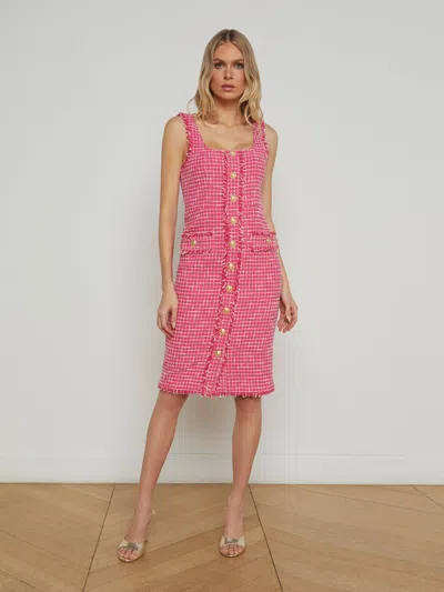 L Agence Aya Tweed Midi Dress In Pink/ivory