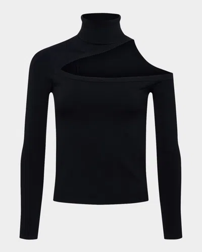 L'agence Azia Cutout Long Sleeve Turtleneck Top In Animal Print