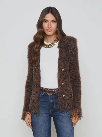 L AGENCE AZURE FRINGE CARDIGAN BLAZER