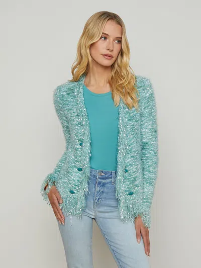L Agence Azure Fringe Cardigan Blazer In Jade Multi