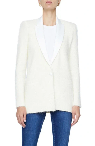 L Agence Baileigh Satin Lapel Knit Blazer In White