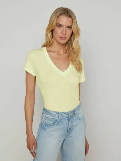 L Agence Becca Cotton V-neck Tee In Neutral
