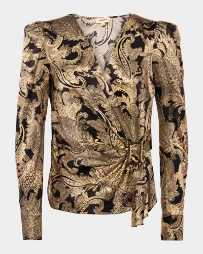 L Agence Bensen Wrap Blouse In Gold Multi Textured Paisley