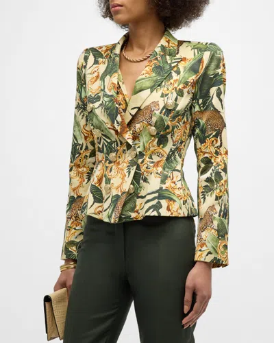 L Agence Bethany Jungle Printed Structured Blazer In Green