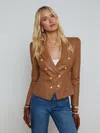 L Agence Bethany Leather Tapered Blazer In Soft Cognac