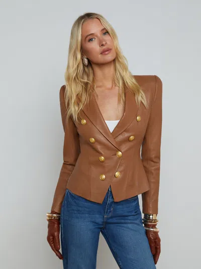 L Agence Bethany Leather Tapered Blazer In Soft Cognac