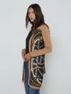L Agence Beverly Silk Panel Cardigan In Black/camel Buckle Scarf
