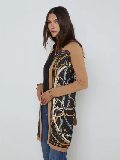 L Agence Beverly Silk Panel Cardigan In Blackcame