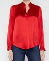 L Agence Bianca Band Collar Blouse In Lava Red In Multi