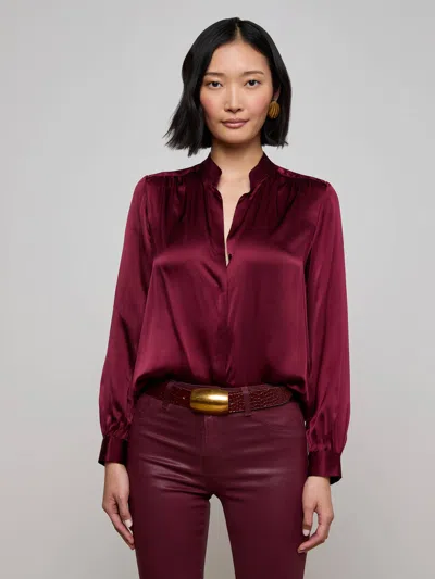 L Agence Bianca Silk Blouse In Brown