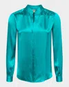 L Agence Bianca Silk Charmeuse Button-down Blouse In Blue