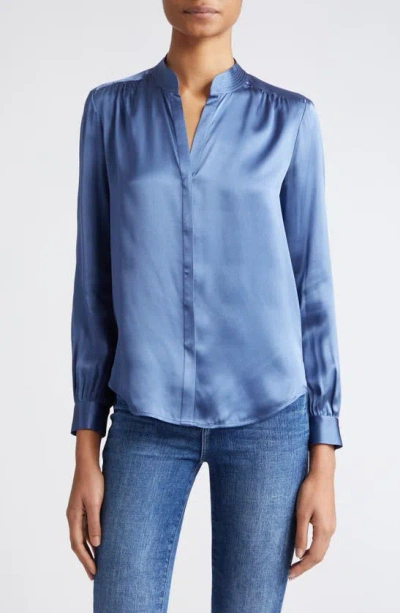 L Agence Bianca Silk Charmeuse Button-down Blouse In Royal