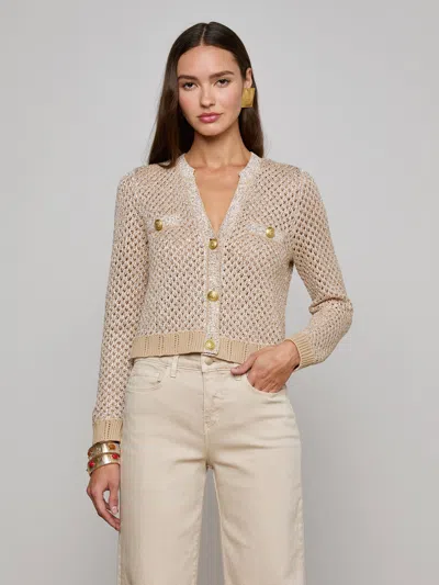 L Agence Blanca Sequin Cardigan In Natural Multi/gold