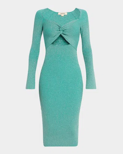 L Agence Boa Twisted-front Metallic Knit Dress In Jade