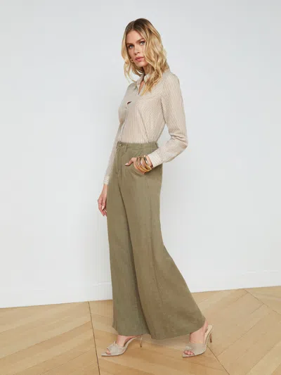 L Agence Brie Linen Pant In Covert Green