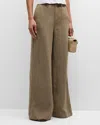 L Agence Brie Linen Pant In Covert Green