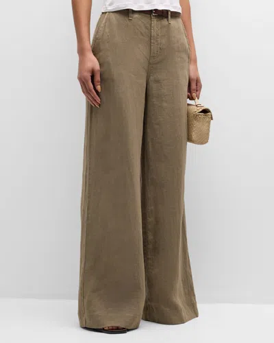 L Agence Brie Wide-leg Linen Trousers In Covert Green