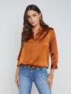 L Agence L'agence Dani Silk Charmeuse Blouse In Brown