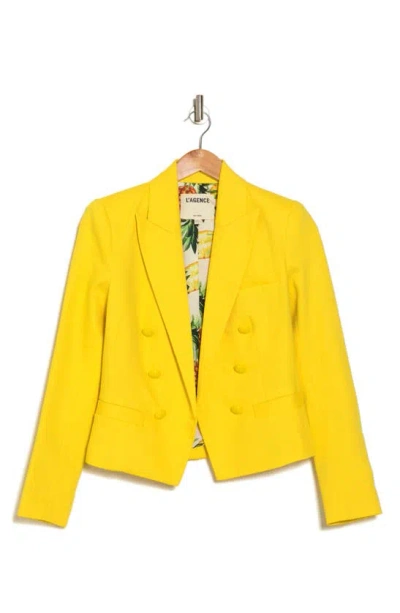 L Agence Brooke Double-breasted Cropped Blazer In Maize
