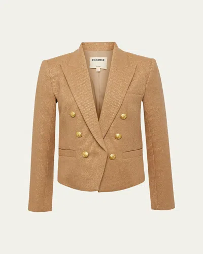 L Agence Brooke Double-breasted Cropped Blazer In Latte Gold