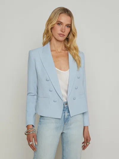 L Agence Brooke Open-front Blazer In Blue Fog/scroll Toile