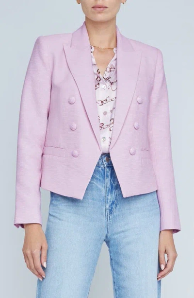 L Agence Brooke Texture Double Breasted Crop Blazer In Lilac Snow