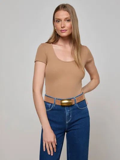 L Agence Brynlee Scoopneck Tee In Brown