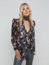 L Agence Camria Tie Neck Blouse In Black Multi Vintage Oil Flower In Black Multi Vintage Oil Flower