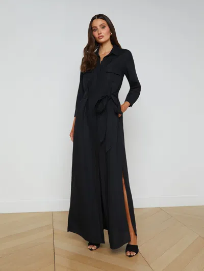 L Agence Cameron Linen-blend Shirt Dress In Black