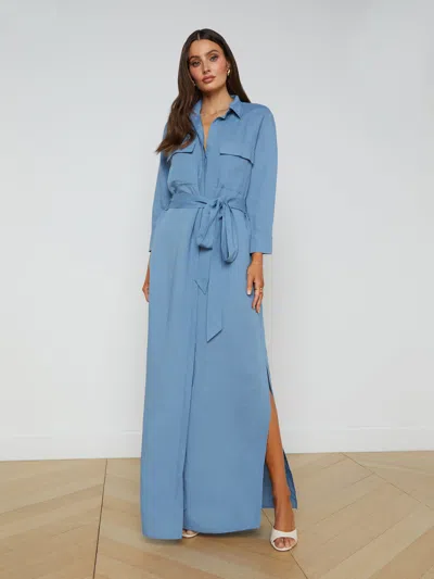 L Agence Cameron Linen-blend Shirt Dress In Blue Mist