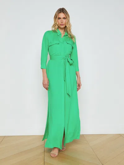L Agence Cameron Linen-blend Shirt Dress In Island Green