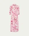 L Agence Cameron Maxi Shirtdress In Whitepink Lrg Porcelain Toile