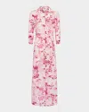 L Agence Cameron Maxi Shirtdress In Whitepink Lrg Porcelain Toile