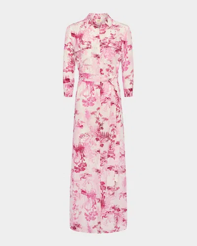 L Agence Cameron Maxi Shirtdress In Whitepink Lrg Porcelain Toile