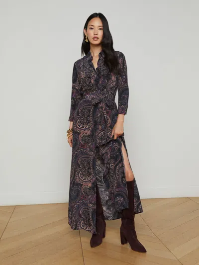 L Agence Cameron Silk Shirt Dress In Plum Multi