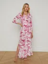 L Agence Cameron Maxi Shirtdress In White/pink Large Porcelain Toile