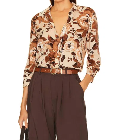 L Agence Camille 3/4 Sleeve Blouse In Tan Multi Floral