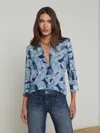L Agence Camille Blouse In Blue Multi Paper Fans