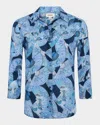 L Agence Camille Blouse In Blue Multi Paper Fans