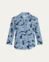 L Agence Camille Blouse In Blue Multi Paper Fans