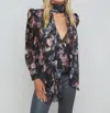 L Agence Camria Tie Neck Blouse In Black Multi Vintage Oil Flower In Multi