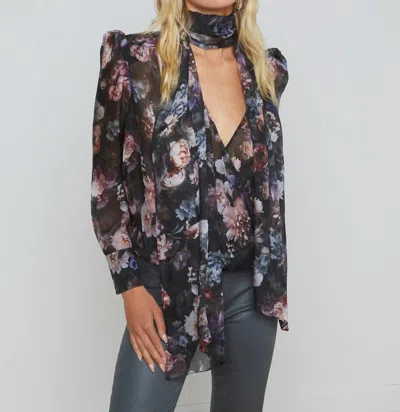 L Agence Camria Tie Neck Blouse In Black Multi Vintage Oil Flower
