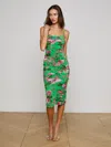 L Agence Caprice Rose-print Ruched Midi Dress In Green