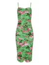 L Agence Caprice Rose-print Ruched Midi Dress In Green