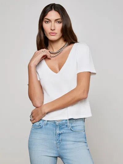 L Agence Carly V-neck Tee In White