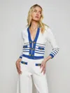 L Agence Catie Knit Cardigan In White/navy/gold